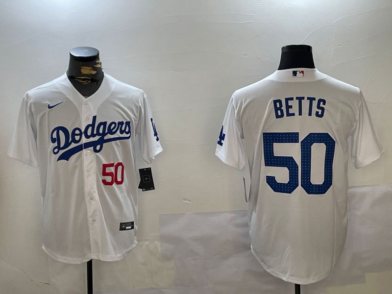 Men Los Angeles Dodgers #50 Betts White Game 2024 Nike MLB Jersey style 1211